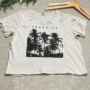 Paradise Palm Distressed Tshirt Women's XL EUC Casual Summer Beach Vacation